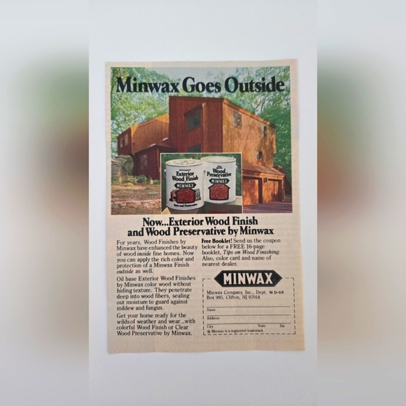 1980 Minwax Exterior Wood Finish and Wood Preservative Ad - Minwax Goes Outside - Picture 1 of 5